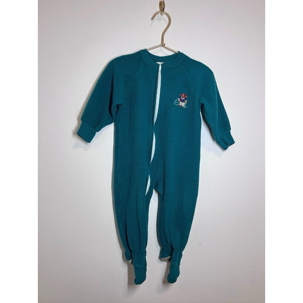 Vintage Toddler Carters One Piece Fleece Green Football 2t